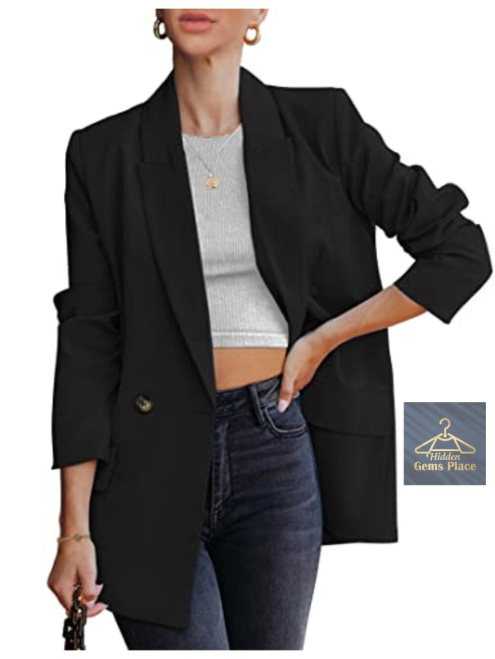 Women's Double Breasted Blazer Jacket Tailored Business Casual Workwear